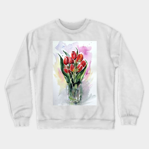 Still life with tulips Crewneck Sweatshirt by kovacsannabrigi